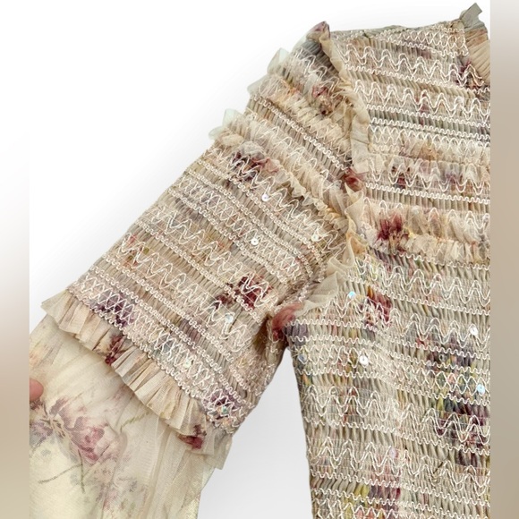 NEEDLE & THREAD Think Of Me Sequined Shirred Floral-Print Tulle Mini, Size 8 - Picture 7 of 16